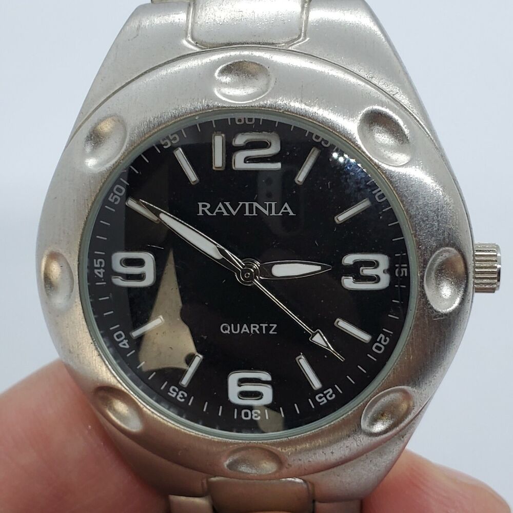 Ravinia Men's Watch 38MM Black‎ Dial Gray Bracelet Band 6.5" New Battery